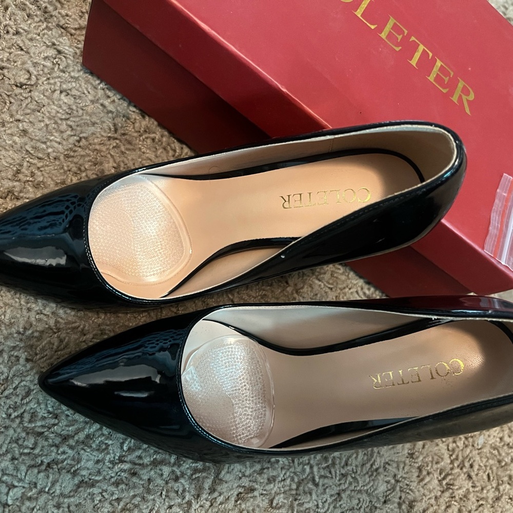 Coleter Black Patent Pointed-Toe Pumps